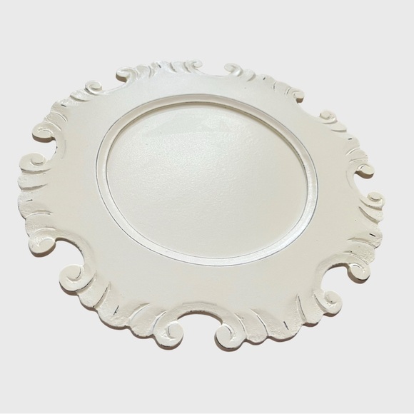 Pier 1 Ivory Ornate Distressed Wooden Charger Plates- Set of 4 - Picture 6 of 8